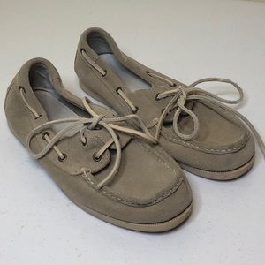 LANDS' END Suede Tan Deck Boat Shoes LaceUp 9 1/2D